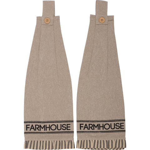 Sawyer Mill Charcoal Farmhouse Button Loop Tea Towel, Set of 2 - VHC Brands
