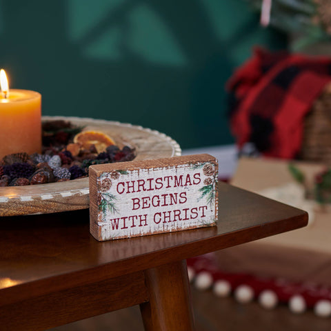 Christmas Begins With Christ, 4.5"x2.5"x1" Block Sign - Primitives by Kathy