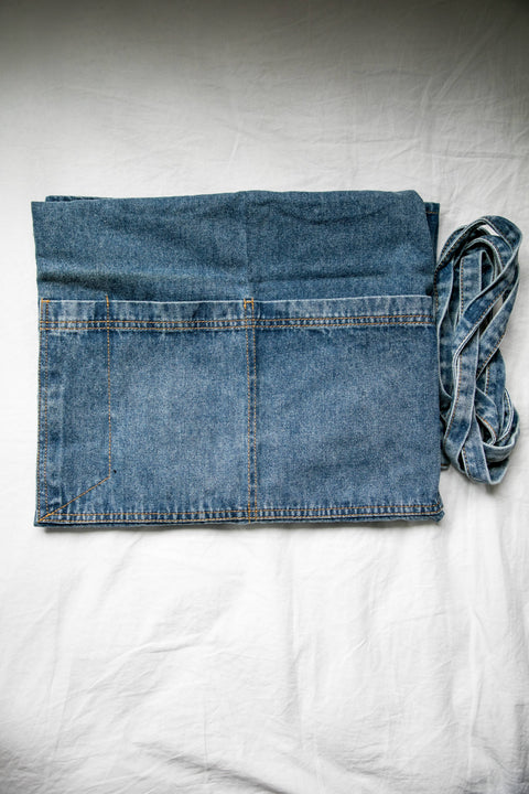 Washed Denim Apron: Dark Blue - Fodory