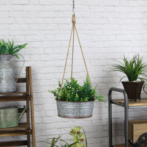 Inara Round Galvanized Hanging Metal Planter: Large - Cheungs Home Decor