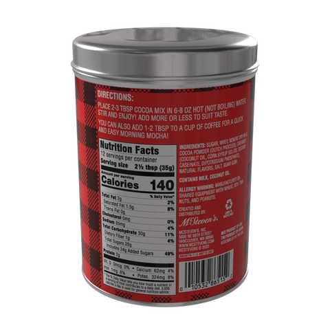 Season's Greetings Red Plaid Chocolate Hot Cocoa, 16oz Round Tin - McSteven's