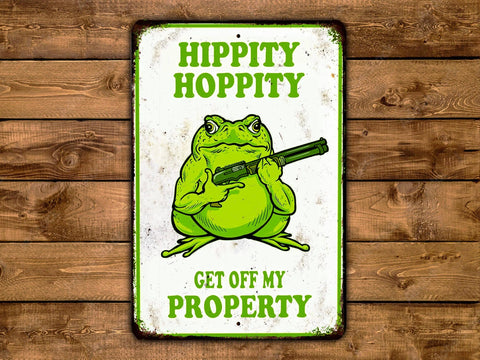 Hippity Hoppity Get Off My Property, 8x12in Vintage Style Metal Sign - Game Time Prints