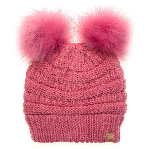 Off White Kids Winter Beanie Hat with Double Pom Pom - Kids - One Size - Fashion City