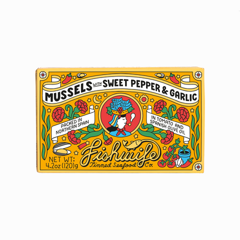 Mussels with Sweet Pepper & Garlic, 4.2 oz tin - Fishwife