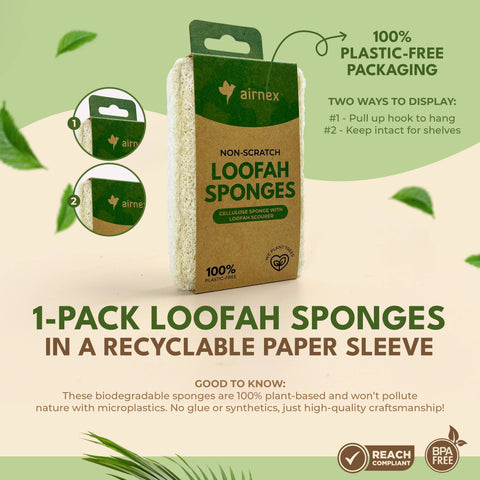 1 Pack Loofah Sponge, Kitchen Sponge with Zero Plastic - AIRNEX