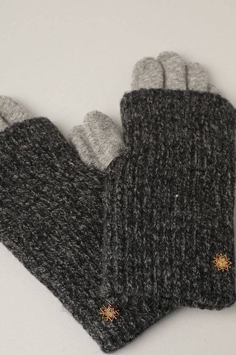 Grey Winter Wool Blend Double Layer Knitted Gloves: One Size - Fashion City