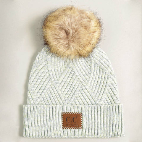 Warm Grey Heather Cuff Beanie with Pom-Pom - One Size - Fashion City
