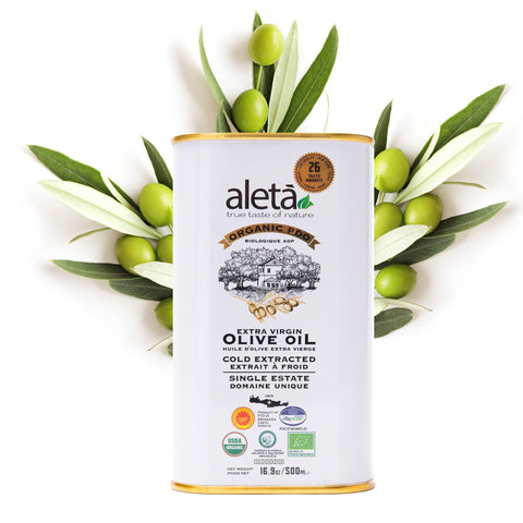 Greek Extra Virgin Olive Oil, 16.9 oz tin, Organic Single Estate - Aleta Farms
