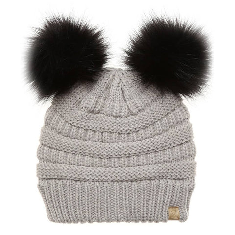 Off White Kids Winter Beanie Hat with Double Pom Pom - Kids - One Size - Fashion City