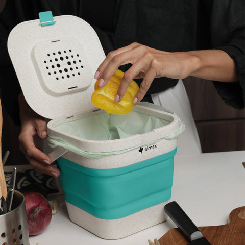 Home Composter Kit: Green, Collapsible Kitchen Compost Bin, 1 Gallon - AIRNEX