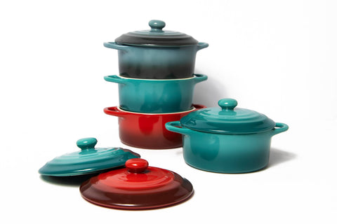 Mini Casserole Dishes & Lids - Set of 4: Stone Ombre, Ceramic, 12 oz - Kook
