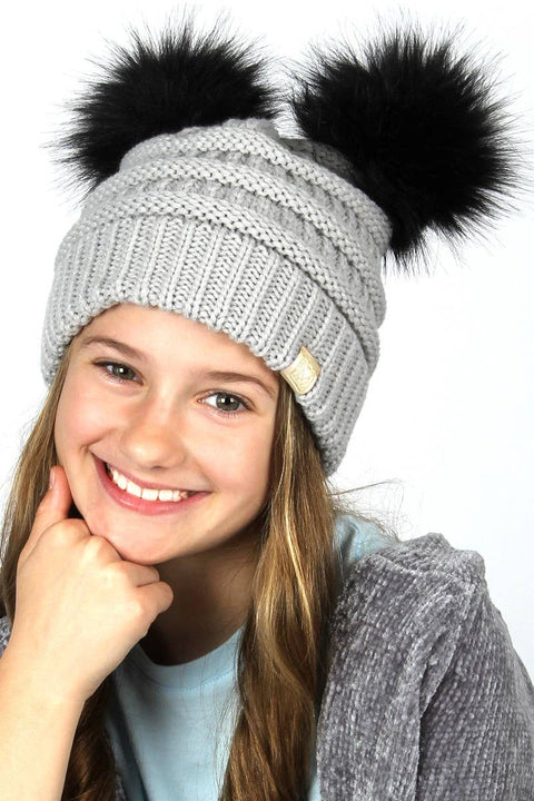 Off White Kids Winter Beanie Hat with Double Pom Pom - Kids - One Size - Fashion City