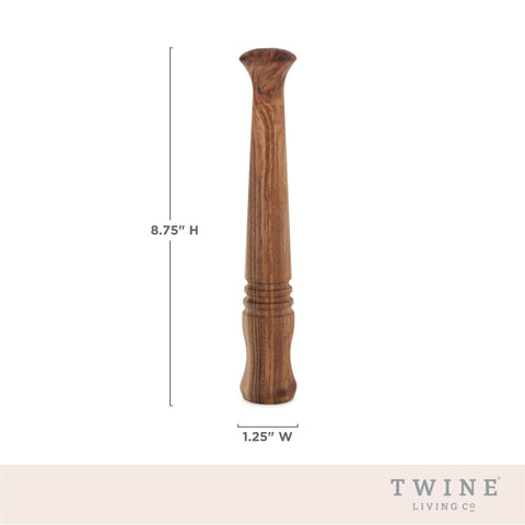 Acacia Rounded Top Muddler with Burlap Storage Bag - Twine