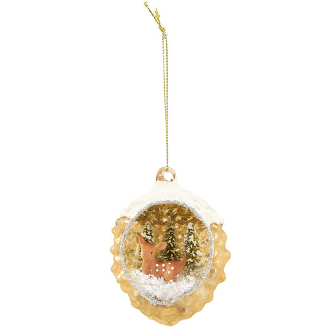 Snowy Deer Glass Ornament, 1.8"x2.5"x3.3" - Primitives by Kathy