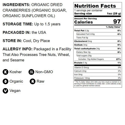Organic Dried Cranberries – Non-GMO, Kosher, Unsulfured: 8 Ounces - Food To Live