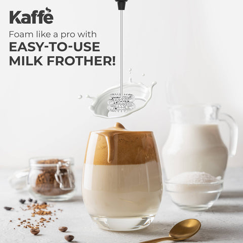 Handheld Milk Frother with Stand, USB Rechargeable, Stainless Steel - Kaffe