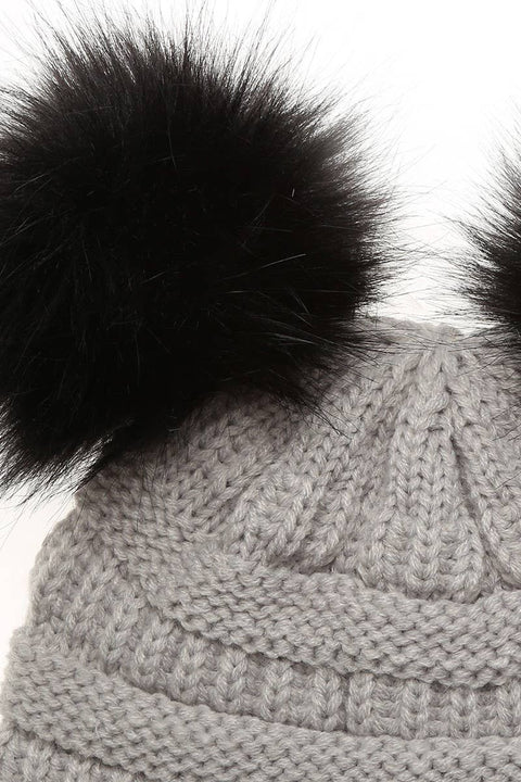 Off White Kids Winter Beanie Hat with Double Pom Pom - Kids - One Size - Fashion City