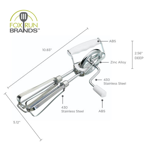 Stainless Steel Manual Hand Mixer, White, 10" x 5" - Fox Run Brands