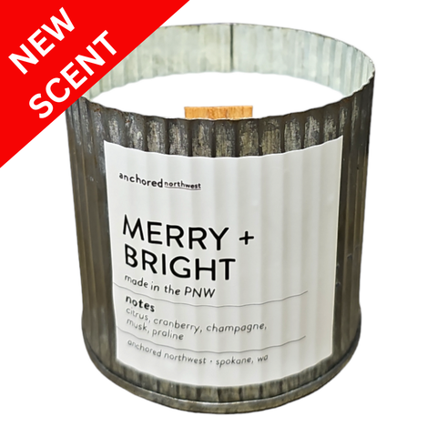Merry + Bright Rustic Vintage Farmhouse Wood Wick Candle: 10oz - Anchored Northwest