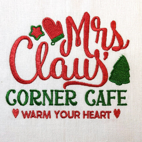 Christmas Baking Tea Towels: Mrs Claus' Corner Cafe Warm Your Heart - Red Mitten