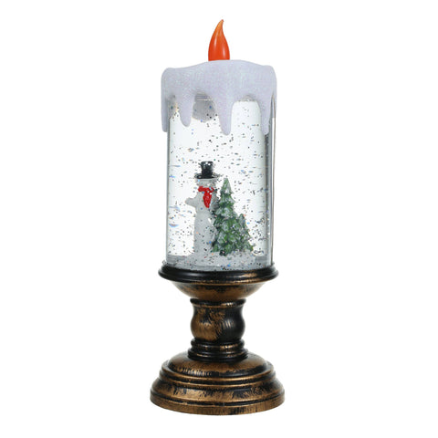 Christmas Musical Snow Globe Candlestick Lantern with Snowman Scene for Christmas Decoration - SINT