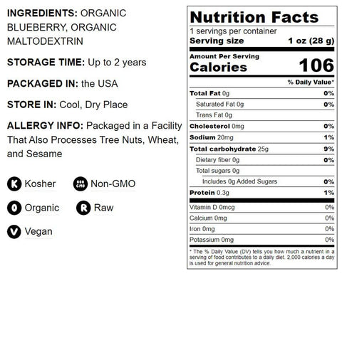 Organic Blueberry Powder – Unsulfured, Raw, No Sulphites: 8 Ounces - Food To Live