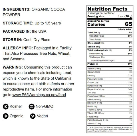 Organic Cocoa Powder – Unsweetened, Non-Dutched, Sirtfood: 8 Ounces - Food To Live