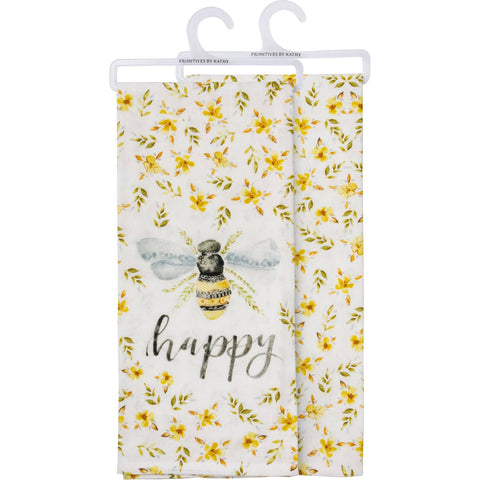 Floral Bee Happy Kitchen Towel - Primitives by Kathy