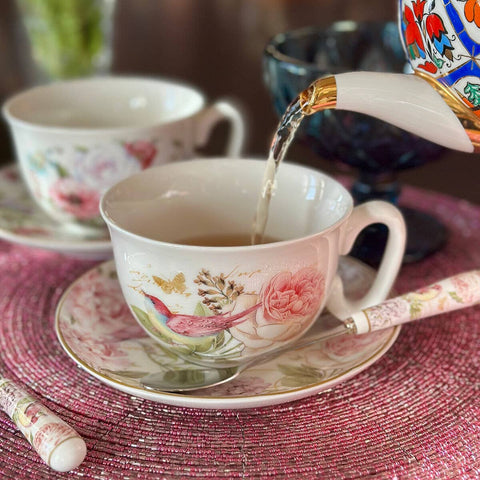 Vintage Style Birds Bone China Cup and Saucer Set, in Gift Box