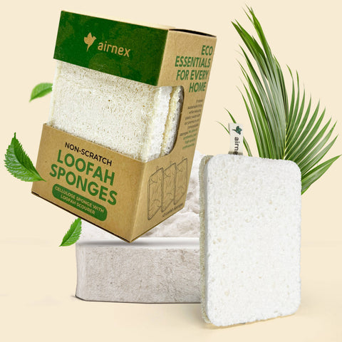 3 Pack Loofah Sponges, Kitchen Sponge with Zero Plastic - AIRNEX