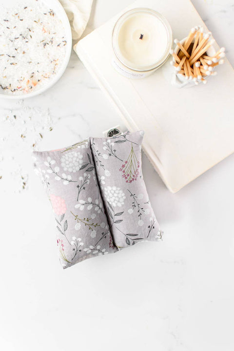 Heating Pad Neck Wrap, Hot + Cold Flaxseed, Grey Floral - Wild Clementine Co.