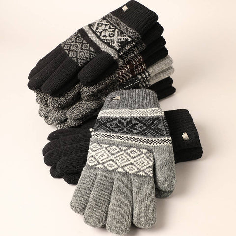 Black Charcoal Men's Premium Wool Blend Knitted Winter Gloves: One Size - Fashion City