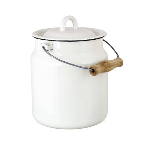 2L Pure White Vintage Enamel Milk Can with Lid - STP
