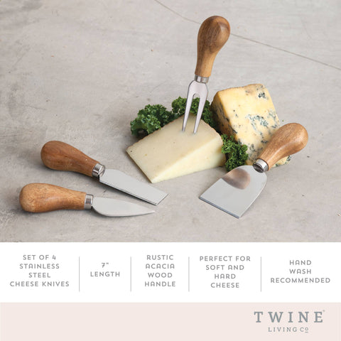 Acacia & Stainless Steel Gourmet Cheese Knives - Set of 4 - Twine