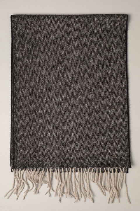 Herringbone Black Cashmere Feel Muffler Classic Scarf - One Size - Fashion City