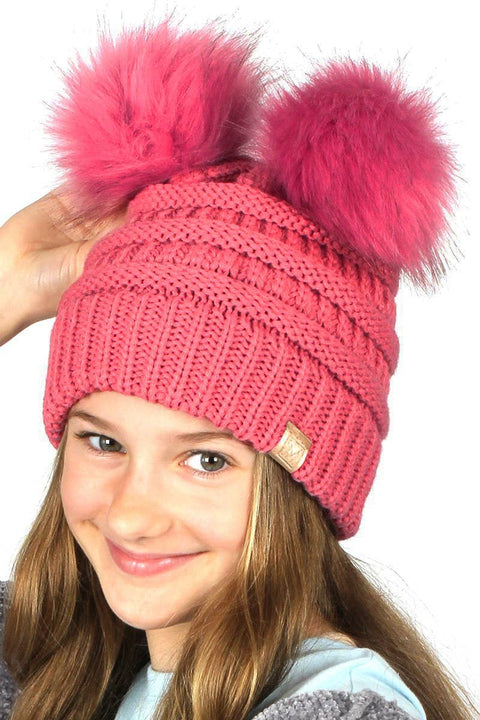 Off White Kids Winter Beanie Hat with Double Pom Pom - Kids - One Size - Fashion City