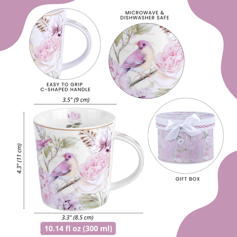 Birds Bone China Mug, 10.14 fl oz (300 ml), in Gift Box