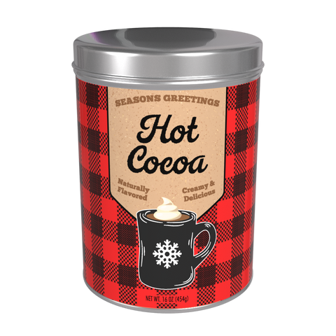 Season's Greetings Red Plaid Chocolate Hot Cocoa, 16oz Round Tin - McSteven's