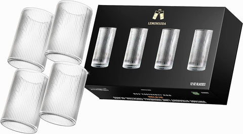 Vintage Straight Line Highball, 12 oz (Set of 4) - Lemonsoda