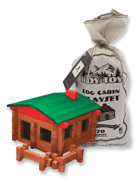 Log Cabin Playset with Canvas Bag, 70 pieces - Roy Toy