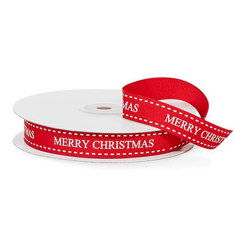 Merry Christmas Ribbon: Red, 5/8"x25 Yards - Nashville Wraps