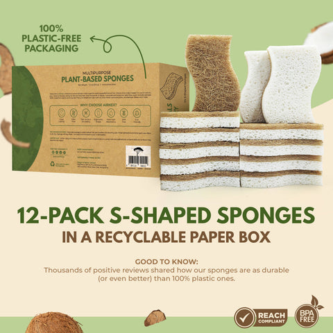 12 Pack Dish Sponges, Eco Friendly Sponges for Cleaning - AIRNEX