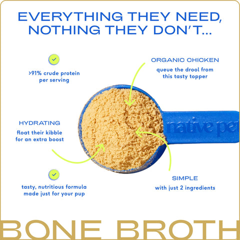 Organic Chicken Bone Broth Powder, Grain-Free Food Topper for Dogs: 5.75oz - Native Pet