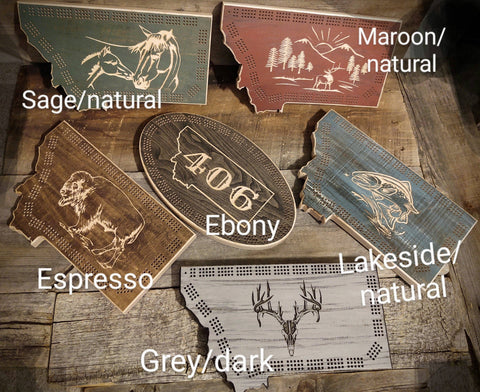 Cribbage Board: Montana Shaped with Moose - Knotty Pine Woodworks