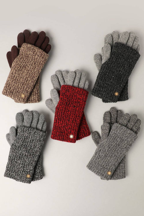 Grey Winter Wool Blend Double Layer Knitted Gloves: One Size - Fashion City