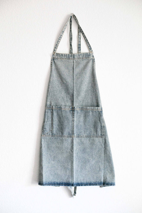 Washed Denim Apron: Dark Blue - Fodory