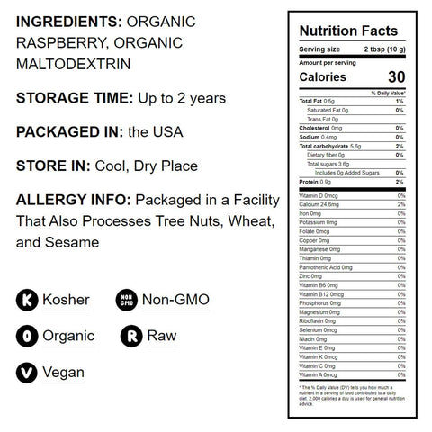 Organic Raspberry Powder – Non-GMO, Raw, Vegan Superfood: 0.25 Pound - Food To Live