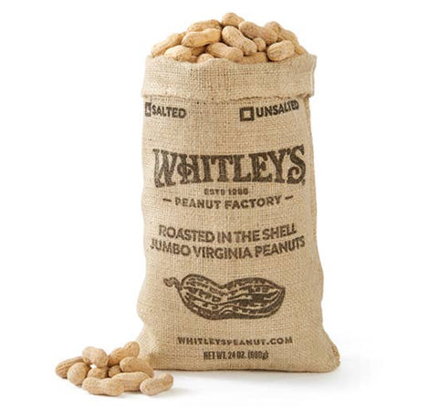 Unsalted Roasted-n-Shell Peanuts, 24 oz in a Burlap Bag - Whitley's Peanut Factory