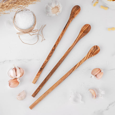Olive Wood Long Handle Tea Spoon, 11" - ArtisRaw