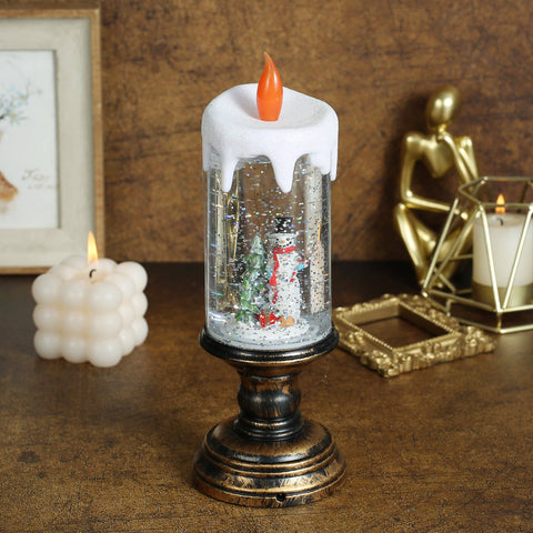 Christmas Musical Snow Globe Candlestick Lantern with Snowman Scene for Christmas Decoration - SINT